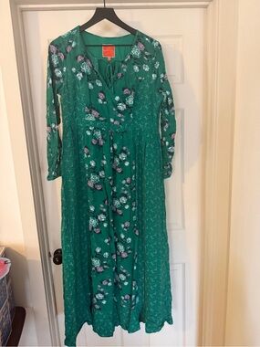 modcloth green maxi dress Paradise State of Mind Caftan in Retro Palms, Size S